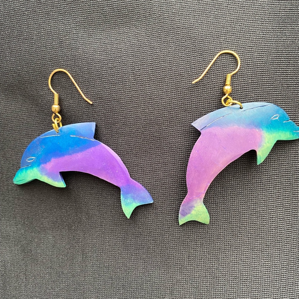 Dolphin multicolored dangle fashion earrings
